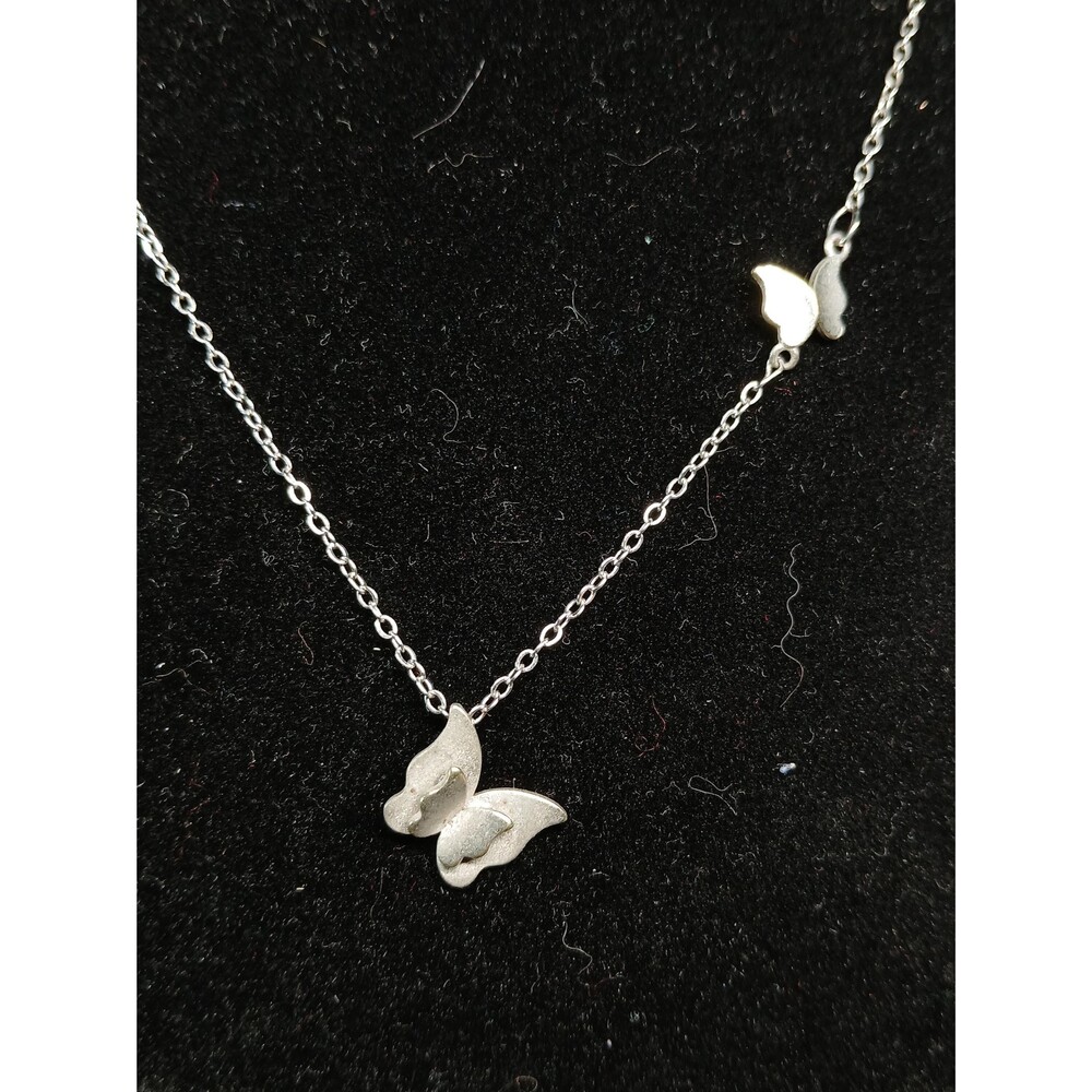 Sterling Silver 925 Butterflies Charm Necklace 16.375" – 18"